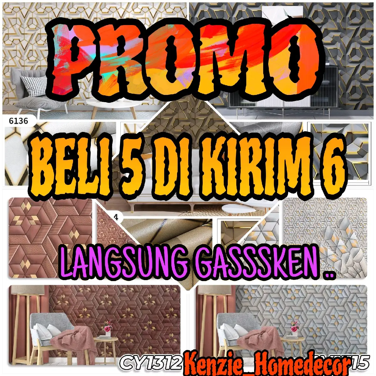 PROMO BELI 5 ROLL DIKIRIM 6 ROLL , Wallpaper stiker dinding BERMOTIF GEOMETRIS berbahan kertas PVC tahan cipratan air cocok untuk dekorasi kamar dan ruang tamu