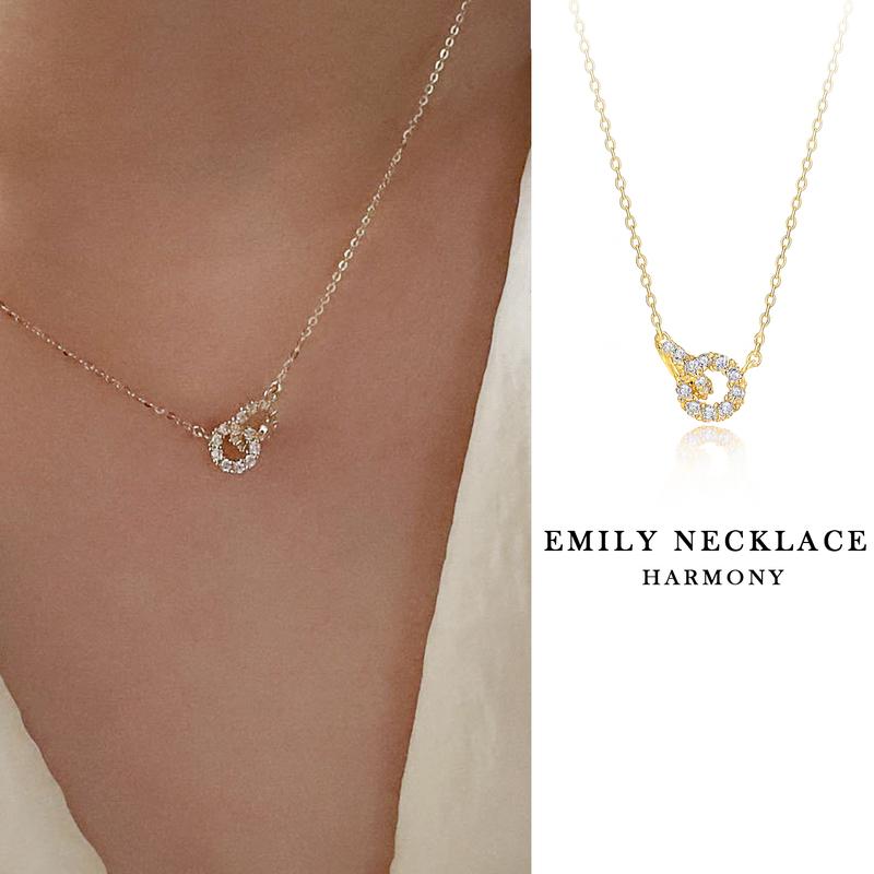 Dây chuyền nữ vòng cổ bạc ta mặt tròn đôi đính đá Emily | TRANG SỨC BẠC HARMONY VC102