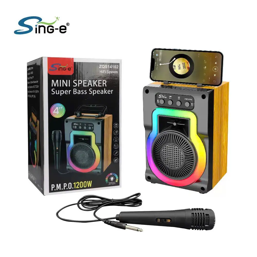 Loa Bluetooth ZQ14102 Bằng Gỗ Di Động Gia Đình Tiệc Karaoke Tặng Micro Có Dây Bluetooth 4.0 20W Bass 10CM USB TF Card FM ABS 1800mAh