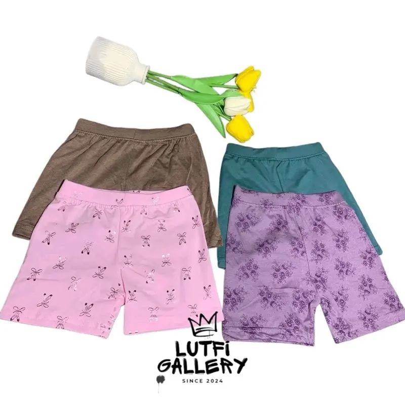 4 Pcs Celana Pendek/Shortpans anak perempuan (2 motif 2 polos)  1-12 tahun Celana Pendek Perempuan bahan sapndex katun elastis dan menyerap kringat