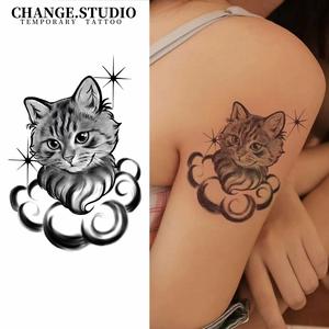 Hình Xăm Tạm Thời, Hình Xăm Mèo Dễ Thương, Lâu Trôi (15 Ngày), Không Thấm Nước (Chống Bẩn), Miếng Dán Hình Xăm