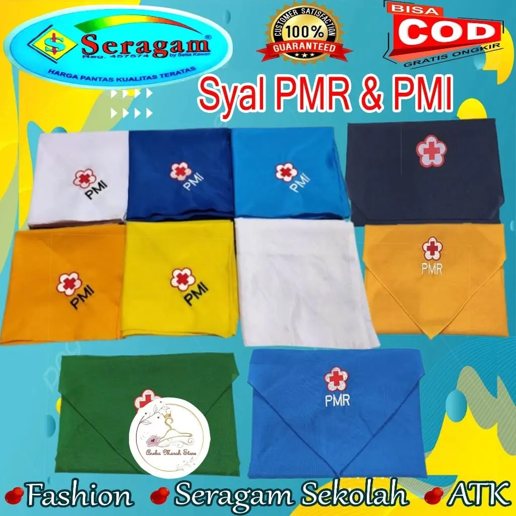 Syal Slayer PMR Dan PMI Biru Navy Hijau Kuning Bordir Bahan Katun