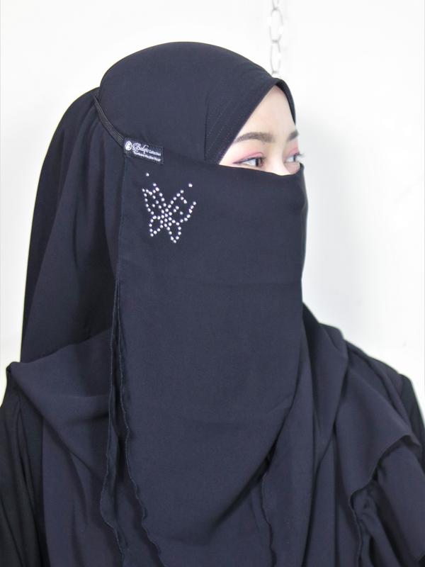 Cadar Shiffon Oval Dua Layer  Manik Tanpa Jahitan bawah mata 2