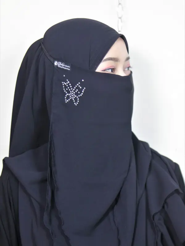 Cadar Shiffon Oval Dua Layer  Manik Tanpa Jahitan bawah mata 2