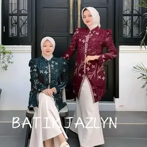 Batik Couple Modern Atasan Batik Kantor Baju Batik Wanita Lengan panjang motif seruni