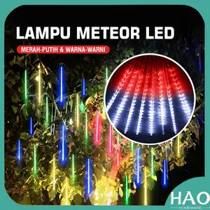 [HAO] Lampu Meteor LED Merah-Putih 50cm 8 Batang / Lampu Hujan Meteor RGB Jatuh Salju Taman Hias MerahPutih