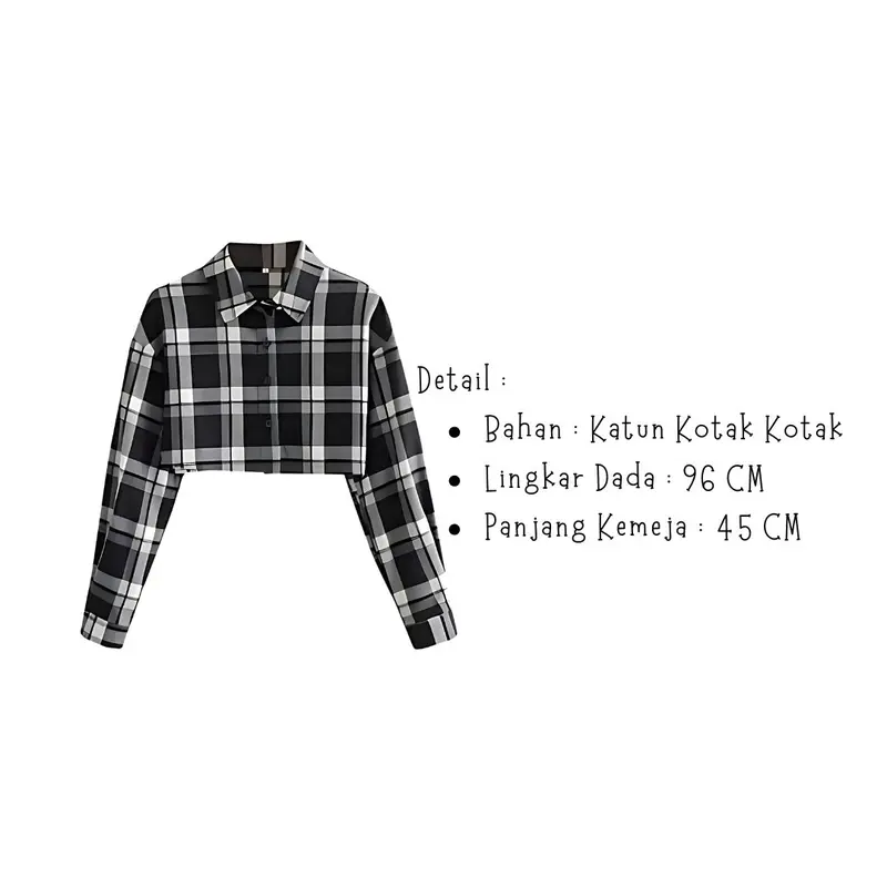 one set 3in1 kemeja crop kotak hitam putih celana kulot cutbray scuba highwaist hitam jilbab bella | perempuan wanita cewek ootd korean nonton konser hijab kuliah kerja nongkrong nonton style HK19 4