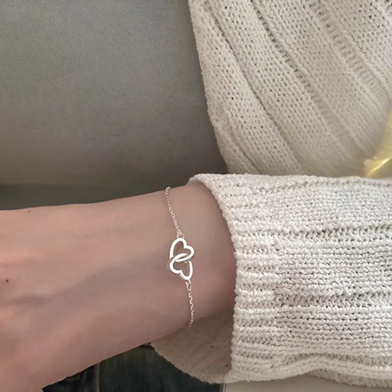 Vòng Tay Hợp Kim Kim Loại Cho Nữ, Trái Tim Đào, Trái Tim Đôi, Lồng Vào Nhau, Trái Tim Nhỏ, YK Phụ Kiện Móc Khoá 2