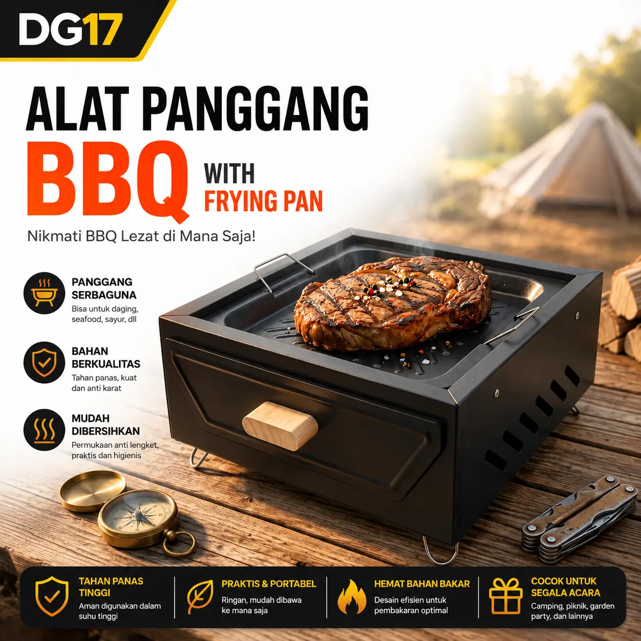 Alat Panggang Arang Portable BBQ Outdoor Grill Stove
