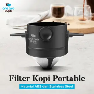 One Two Cups Filter Penyaring Kopi Portable V60 Cone Coffee Dripper Tea Infuser Kertas Stainless Steel Material F-402 Desain Ringkas & Portabel untuk Kopi Berkualitas