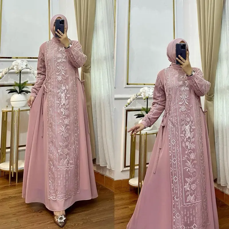 Wilona dress baju gamis kondangan bahan ceruty babydoll mix tille akar mewah elegan dress Wanita Dewasa Muslim dress Lebaran Simple gamis Pesta brukat zura dress Gaun Maxi