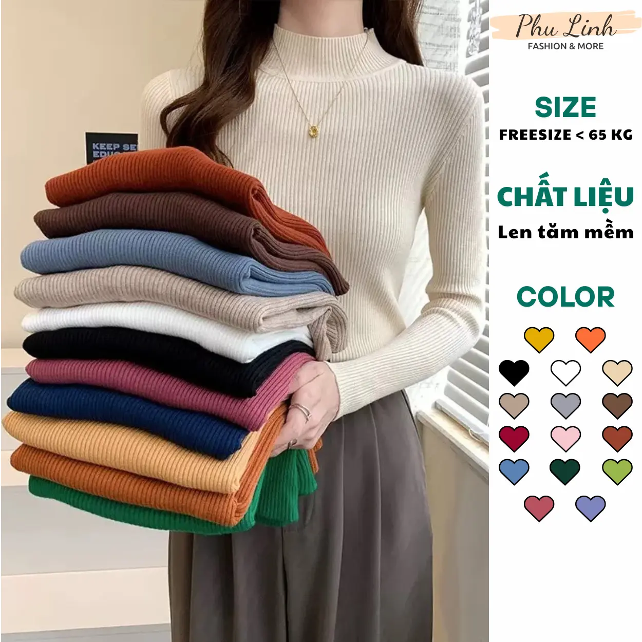 MS088 Áo len tăm cổ tròn 3 phân siêu mềm mịn ấm áp Nữ Top Women