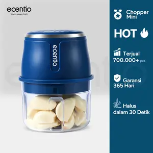【NEW】Ecentio Mini Chopper Bawang Idul Adha Food Grade Qurban Penggiling Daging Multifungsi 250ML 6 Pisau Food Processor Elektrik untuk Bisa Daging & Bumbu