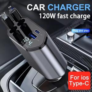 Yisen 120W 4 in 1 car fast charger with ios type c cable Multi angle adjustment. Multi device charging for ios Android