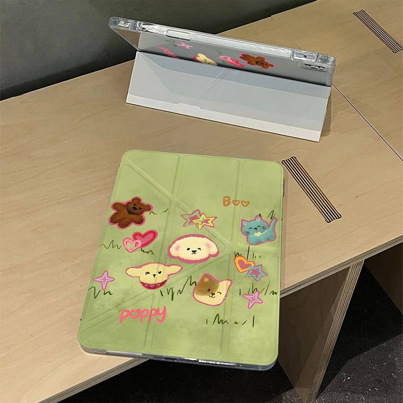 tương thích vỏ phẳng họa tiết động vật đồng cỏ, vỏ bảo vệ toàn bao chống rơi acrylic có ngăn bút gấp 3+Y chống cong, phù hợp M1 A12Z