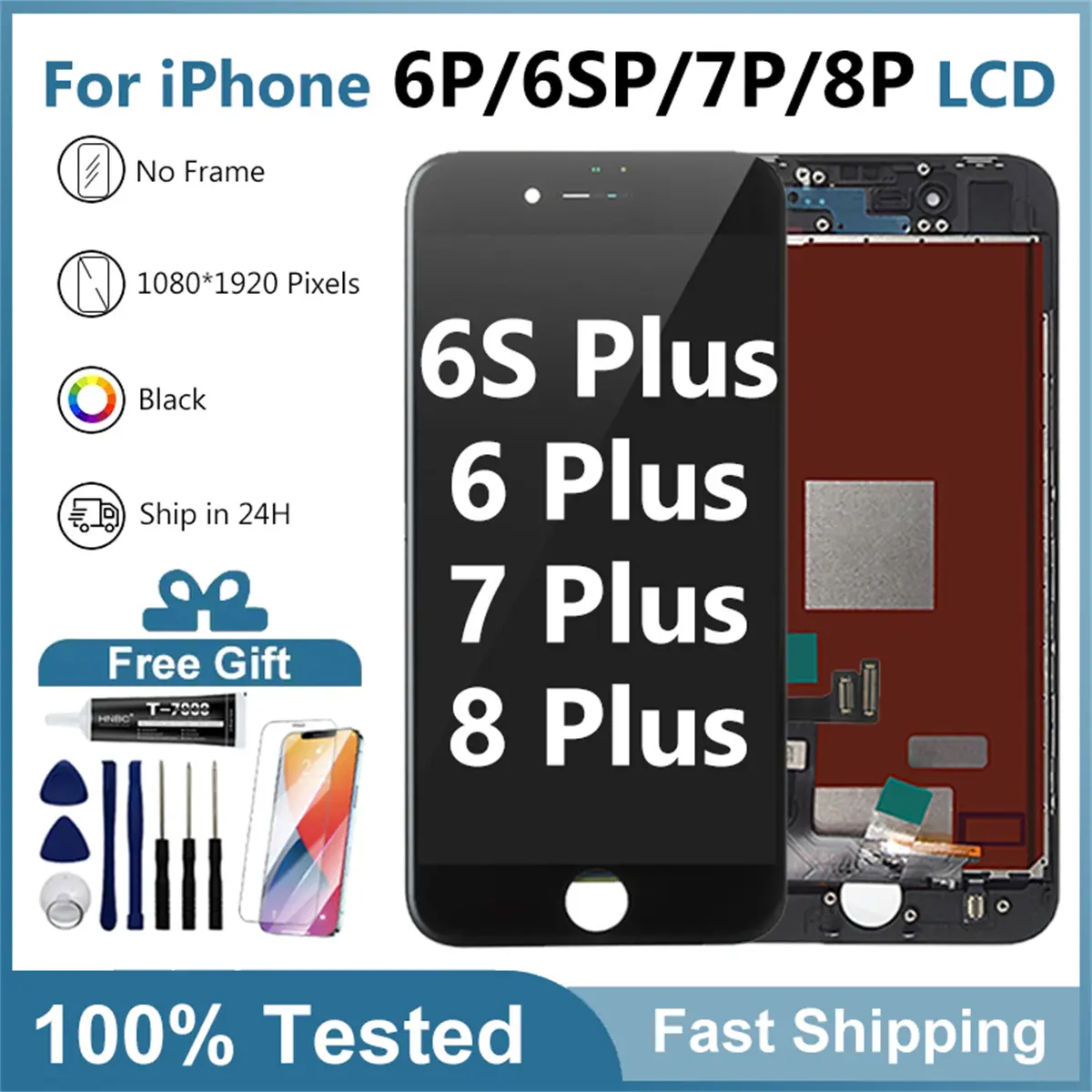 Paparan Berkualiti Tinggi, 5.5 inci, Serasi dengan Penggantian Skrin iPhone 7 Plus, Skrin LCD, Pemasangan Digitizer Sentuhan 3D, Untuk iPhone 6S Plus, 6 Plus, 7 Plus, 8 Plus, Pantalla LCD, Termasuk Alat, Gam dan Saput Pelindung, [Hadiah Percuma]