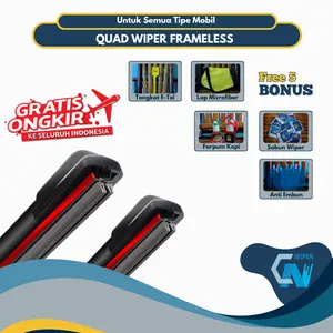 [Paket Happy] Wiper Quad Blade 4 Lapis Karet Untuk Semua Tipe Mobil 1 Set (Kiri dan Kanan) Tanpa Rangka Besi