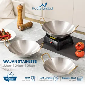 [DAPAT 3] Wajan Penggorengan Kuali Mini Stainless Steel dengan Gagang Kuping 22 24 28cm - Kitchenware