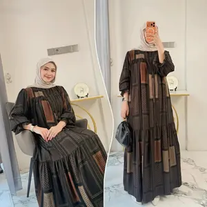 Daisy Dress Gamis Rayon Motif Lengan Balon Busui Bumil Friendly - Gamis Lebaran Model Terbaru