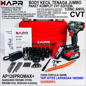 APR bor impact wrench A126promax plus 1000nm body kecil tenaga jumbo fullset koper 2 baterai pembuka baut roda motor mobil