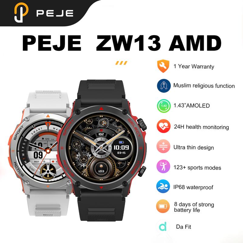 Đồng hồ thông minh, PEJE ZW13, Màn hình AMOLED 1,43 inch, Chống nước IP68, Chức năng cầu nguyện Hồi giáo, Mặt số tự làm, Chế độ đa thể thao, Tin nhắn đẩy, Trả lời cuộc gọi điện thoại, Thích hợp cho người Hồi giáo, Đồng hồ thông minh thông minh
