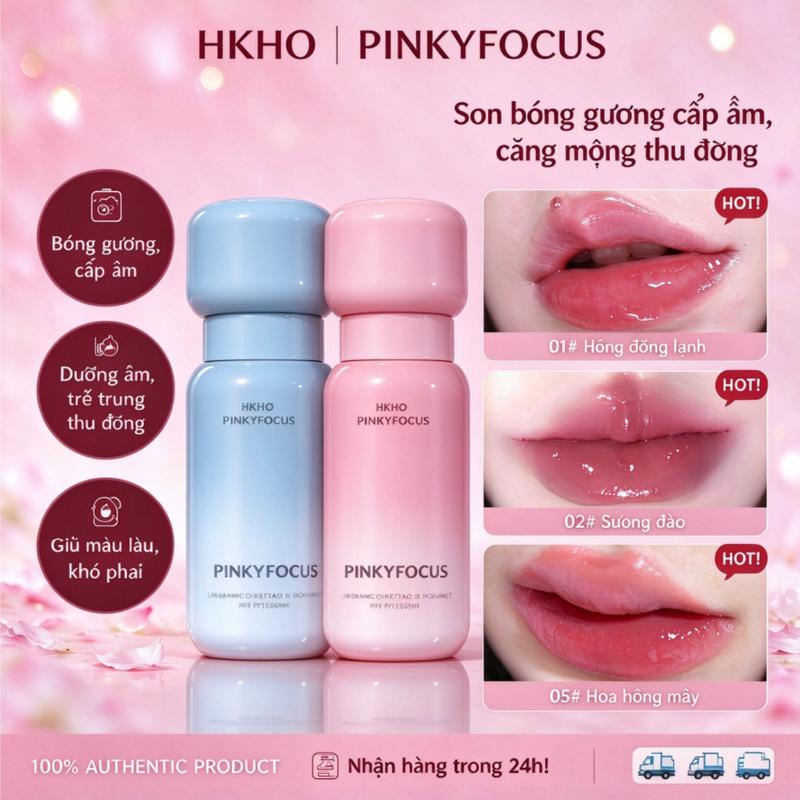 HKHO-Son dưỡng môi Pinkyfocus màu hồng, hiệu ứng ánh sáng dịu nhẹ, dưỡng ẩm, không bết dính, làm đầy đôi môi, trẻ trung, giúp làm sáng tông da, bền lâu