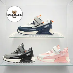 Bombbear.ID 6302  Sepatu Sekolah Anak Dengan Fashion Sneakers Mesh Sintes Premium, Kualitas Nyaman Lentur Ringan Desain Ergonomis untuk Aktivitas Aktif Si Kecil! warna Abu, Biru dan Pink dengan size 26-37