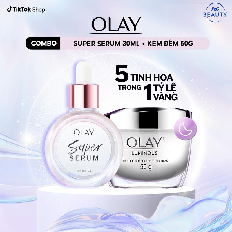   Mới Ra Mắt  Combo 2: Super Serum 5IN1 + Kem Dưỡng Ẩm Ban Đêm OLAY LUMINOUS  50G + 30ML  