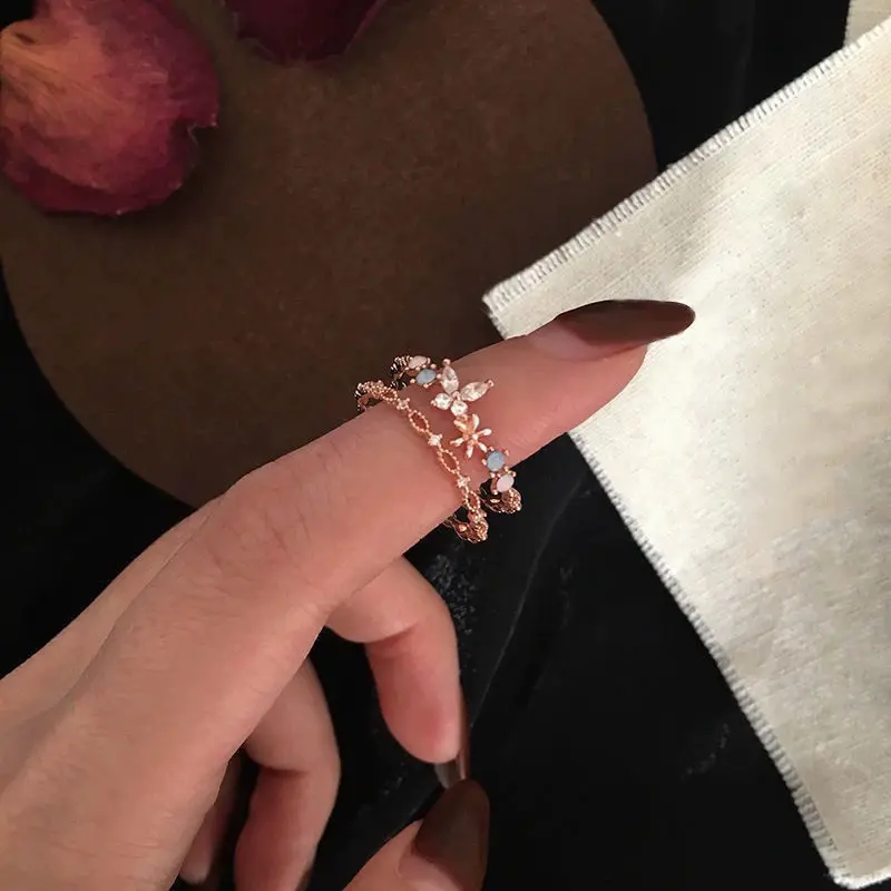 Miffy - [3 PCS] Set Cincin Titanium Wanita Gaya Terbuka Fashion Aksesoris Ring Zircon Open ring 2