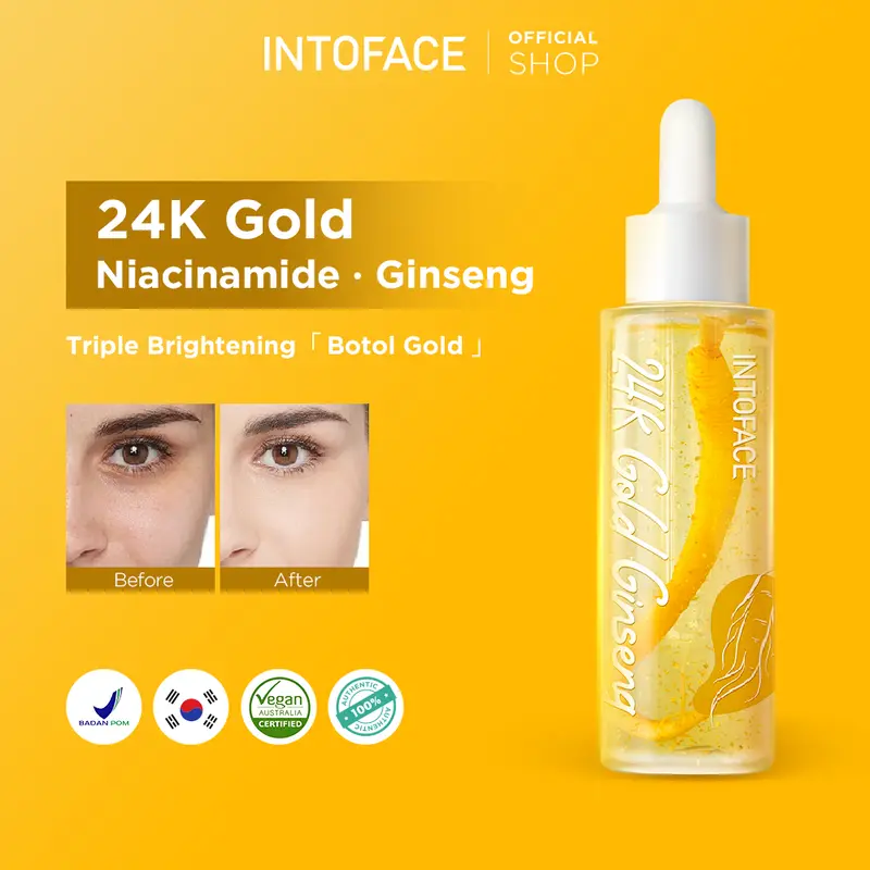 INTOFACE 24K Gold Ginseng Anti Aging Serum Brightens Spot light Anti-age 24K Gold Ginseng Niacinamide Mencerahkan Wajah Essence Muka Tetes Mengencangkan 0
