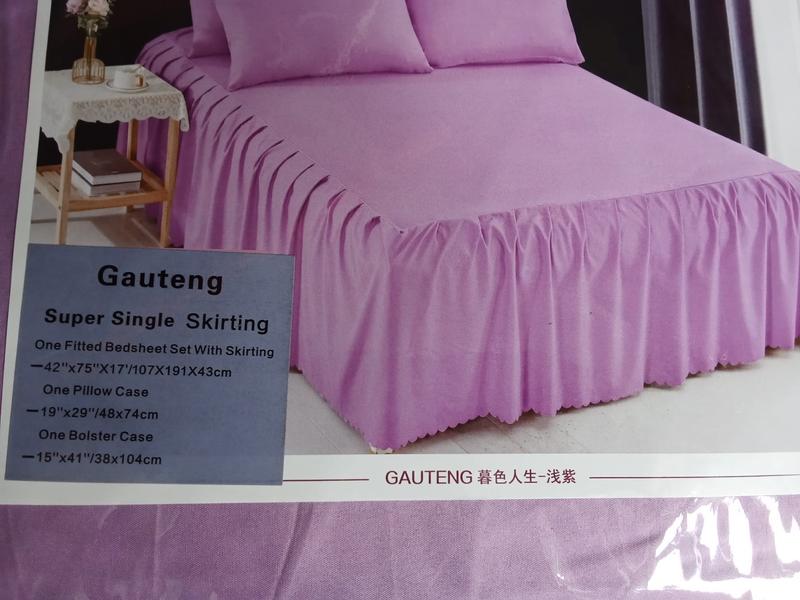 (Skirting) Solid Color / Plain Color Supersingle Fitted Sheet With Skirting Set Pillow Case And Bolster Case Set 5