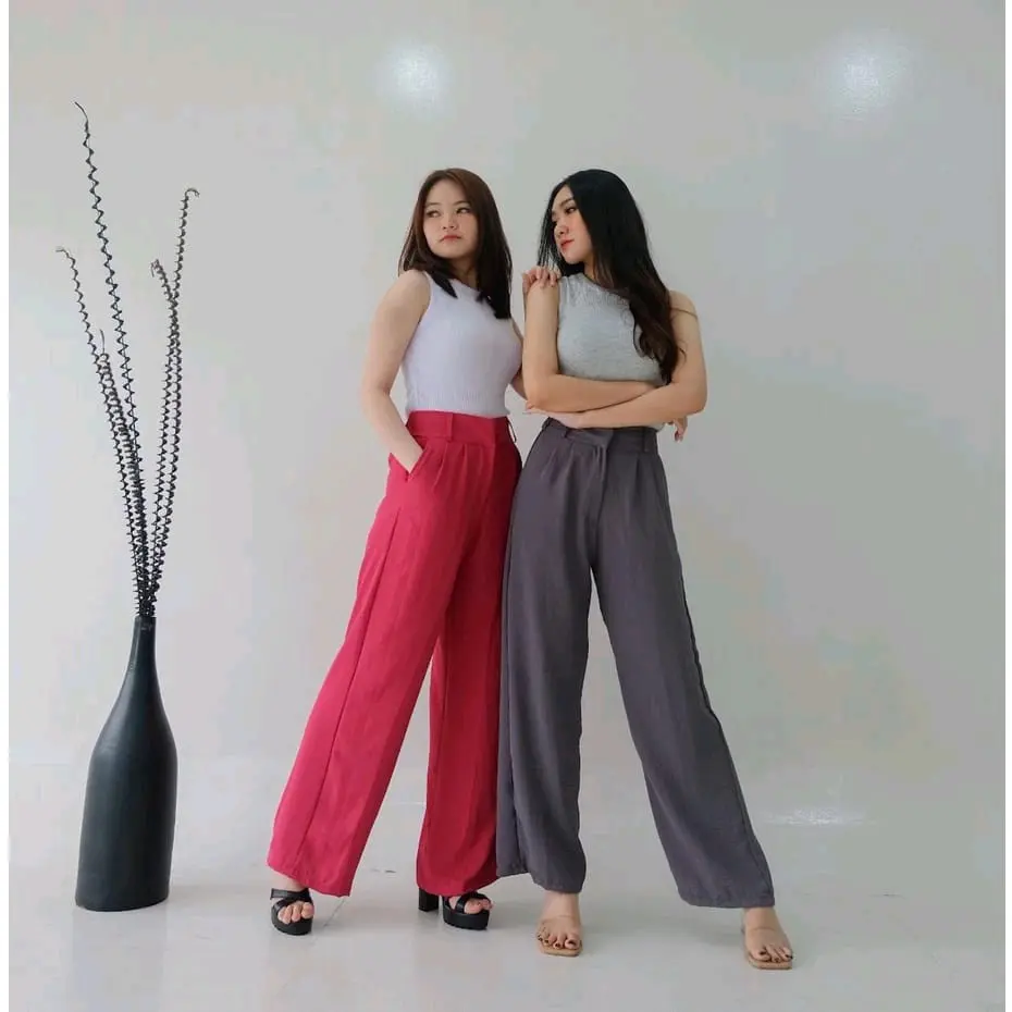 (TERMURAH CELANA)-Celana Kulot Cringkel Flowy Jatuh Premium Highwaist Wania Loose Cullote Pants