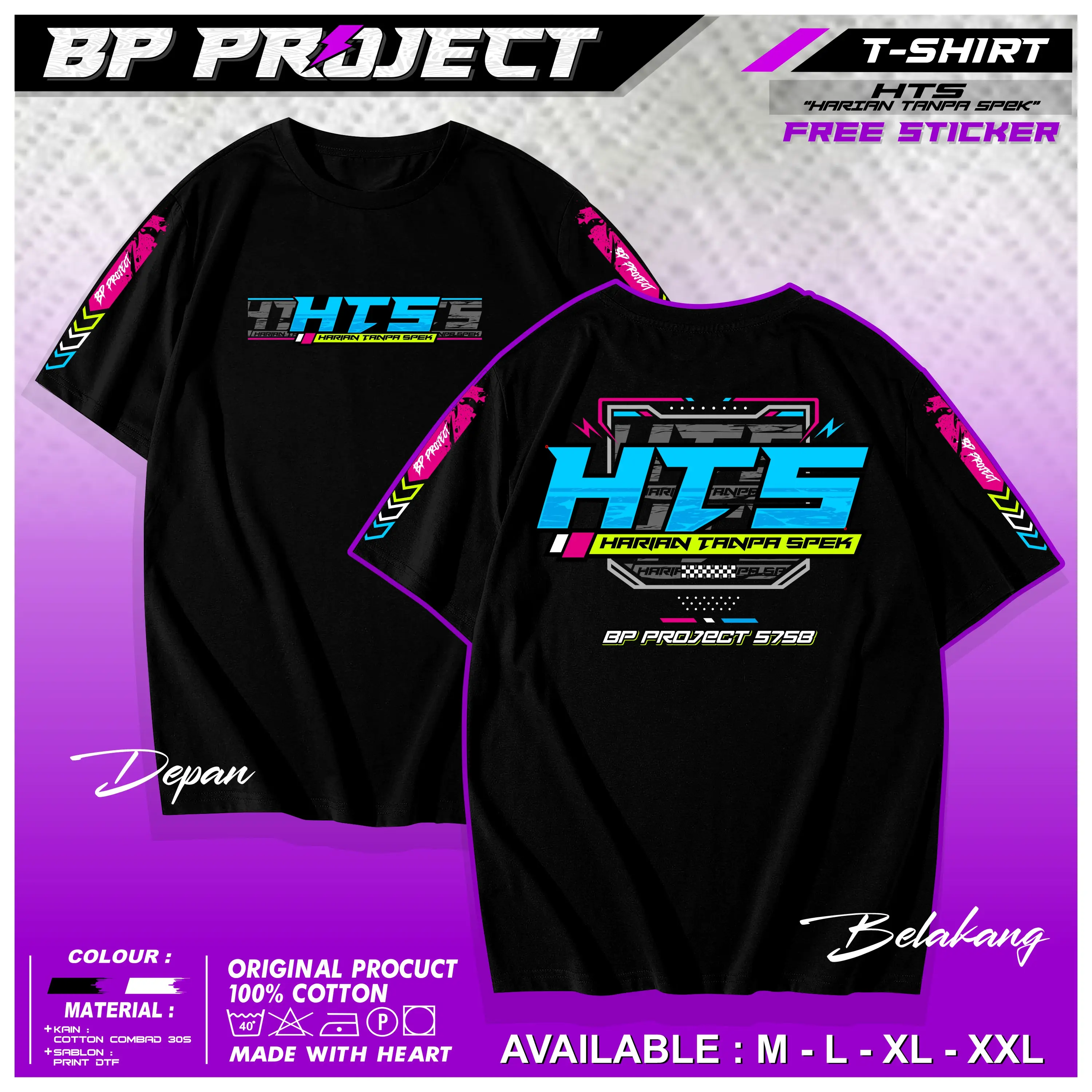 Kaos Distro HTS Harian Tanpa Spek - Uniseks Pria Wanita - Oblong, Motor