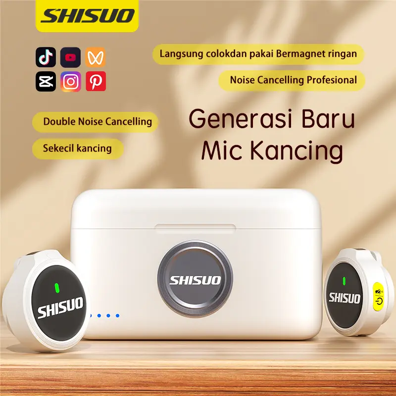 SHISUO A6 Mic Nirkabel Lavalier dengan Klip Magnetik & Case Charger – Untuk HP Android, Vlog, Siaran Langsung