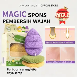 Amortals sponge wash Pembersih Wajah spons clay mask spons Membersihkan Wajah & Makeup Remover Mengangkat Komedo Masker Lumpur Korea Salon Care Aman Kulit Sensitif Jerawat Busa Banyak Glowing Bisa Pakai Ulang Diskon 60% - spons facial Muka