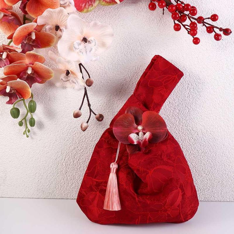 Phụ Kiện Sườn Xám, Thiết Kế Đơn Giản, Túi Đeo Tay Thắt Nút Tua Rua, Túi Đựng Vật Phẩm Nhỏ Túi Xách Thêu Mặt Dây Chuyền Hoa, Túi Bucket, Túi Đường Lễ Hội Màu Đỏ, Thích Hợp Cho Đám Cưới 0