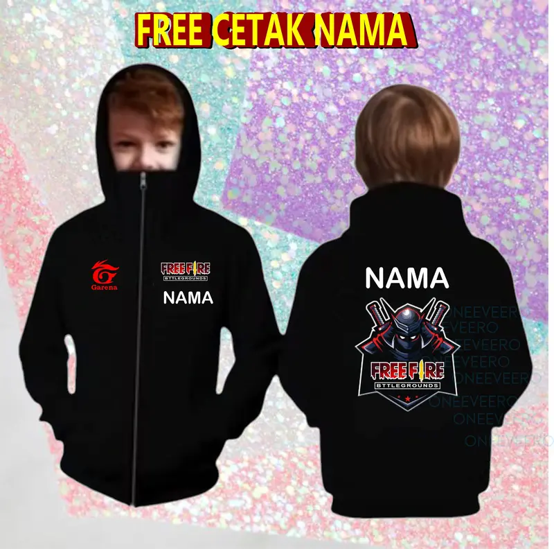 [ FREE NAMA ] ONE E VEERO JAKET ANK LAKI LAKI NINJA FF HOODIE FREE FIRE SWEATER KOREAN STYLE Fashion Pakaian Anak 0