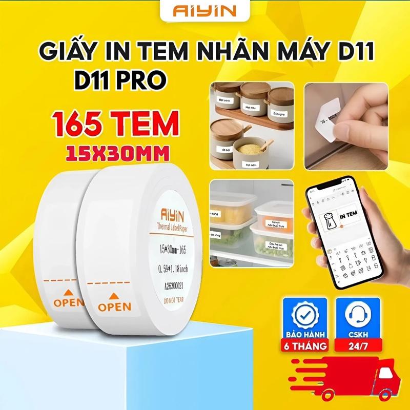 Giấy in tem nhãn D11 kích thước 15x30mm dùng cho máy in PikDik Aiyin D11 pro cuộn tròn 165 tem có keo dính sẵn chống nước. Tem có gắn chip cảm biến