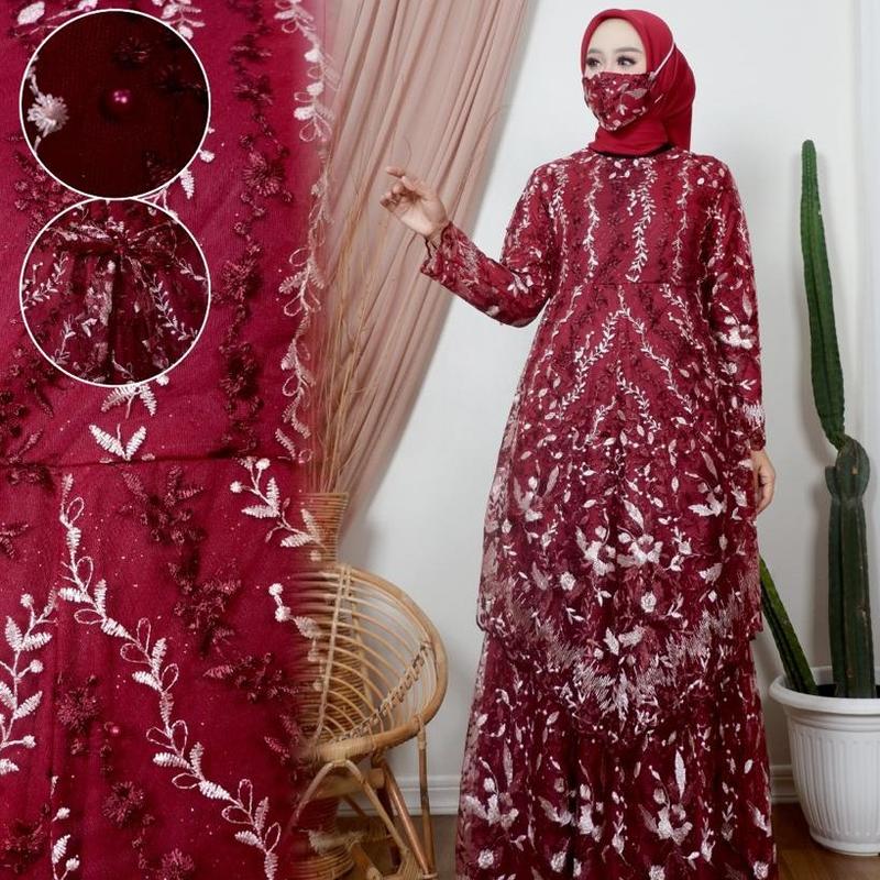 Gamis Tingkat Runcing Gamis Tulle Gamis Modern Baju Pesta Outfit Kondangan Dress Wanita Panjang Muslim Bordir Layer 7