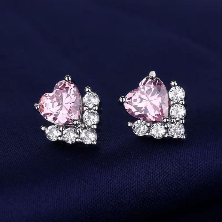 A012  Anting Wanita Earrings Kawin Wedding Pasangan Solitaire Lapisan Pink Point Couple ORI Wedding Couple Pasangan Wanita Piercing Terbaru Earrings Aksesoris Aesthetic Free Box COD Batu Elegan Perhiasan Berlian 0