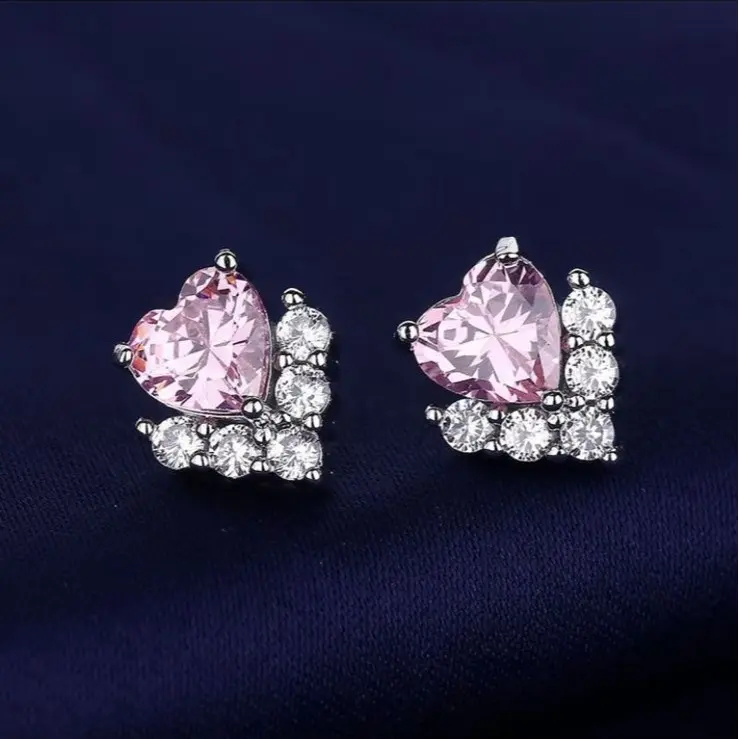 A012  Anting Wanita Earrings Kawin Wedding Pasangan Solitaire Lapisan Pink Point Couple ORI Wedding Couple Pasangan Wanita Piercing Terbaru Earrings Aksesoris Aesthetic Free Box COD Batu Elegan Perhiasan Berlian 0