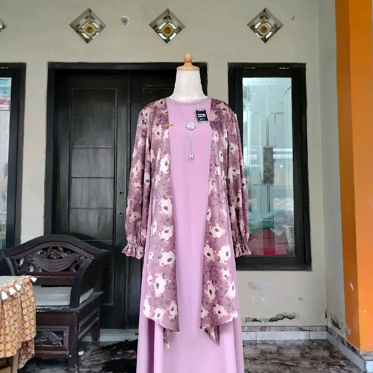 gamis rompi mawar ungu mewah cocok untuk dibuat kondangan