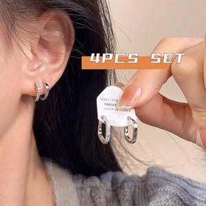 Set Subang Persegi, Wanita, 4PCS SET, Subang Mudah, Tatahan Zirkon Mikro, Subang Bulat Fesyen, Elegan dan Serba guna, Sesuai untuk Pakaian Harian, Earrings, Gelap