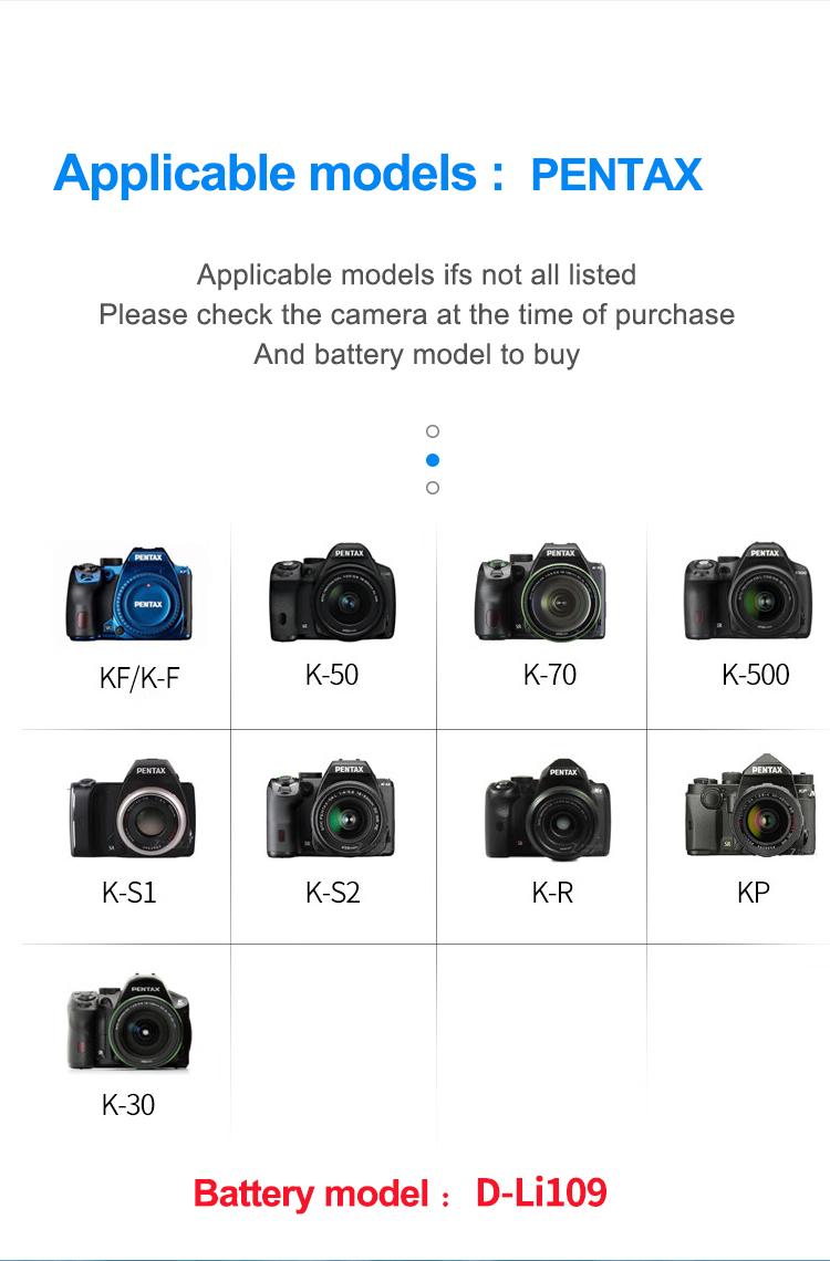Product Introduction of HQIX cho Pentax K-F 50 70 500 S1 S2 30 R KR máy ảnh D-LI109  Bộ sạc kép Pin 6