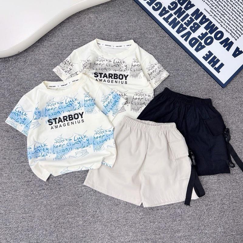 Kho sỉ mẹ Gạo Bộ Quần Áo Hè Trẻ Em Hàng mới về Màu Xám và Xanh Loang Phong Cách Năng Động Hàn Quốc Cho Bé Trai Size 8-30kg Chất Liệu Mềm Mịn,Cotton mềm.Size 8-30kg Jean Kaki Đường May Đẹp