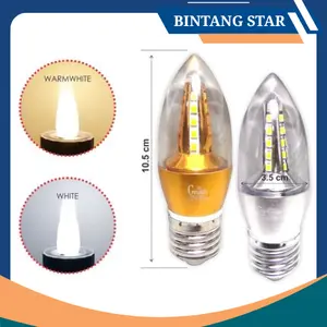 LAMPU CANDEL LED SMD 5W / E14 E27 / CANDLE LIGHT BOHLAM / LILIN BOHLAM / PUTIH KUNING LED