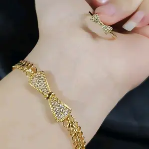 Titanium88 Gelang Dan Cincin Motif Pita Permata Bronze imitasi KM4