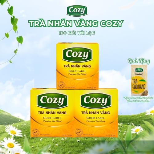 COMBO 3 HỘP Trà Đen Nhãn Vàng Cozy Tea 100 Túi Lọc - Pha Trà Chanh, Trà Tắc, Trà Hoa Qủa, Tiết Kiệm Chi Phí, Đậm Thơm Trà, Nân tầm Pha Chế, Trà Tươi Nguyên Chất Nước Trà Chè