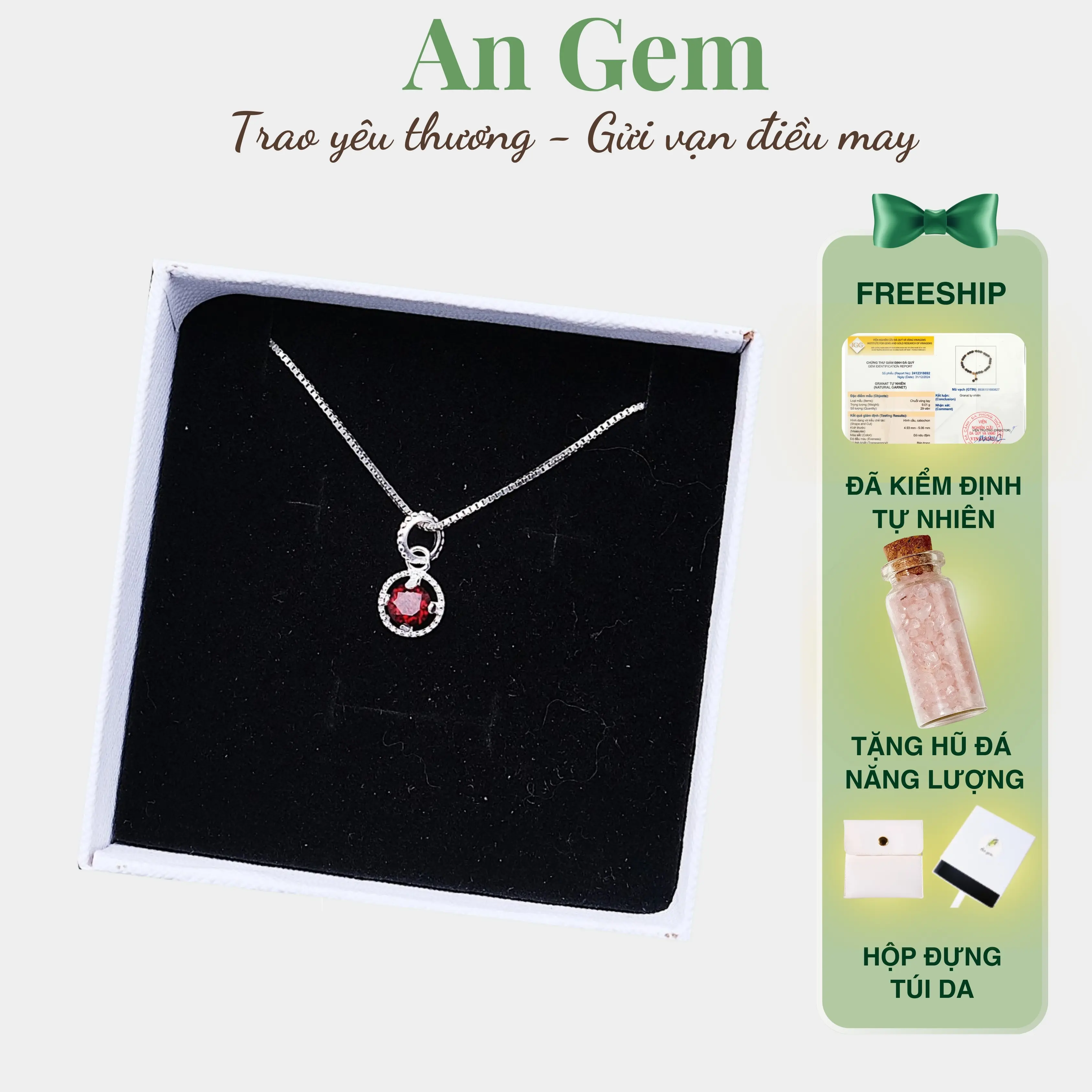 Dây chuyền nữ bạc S925 mix đá An Gem, dây chuyền đá Garnet, Peridot, Citrine quà tặng sinh nhật giáng sinh Noel Tết Valentine [TẶNG HŨ ĐÁ NĂNG LƯỢNG]