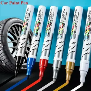 Car paint scratches repair brush pen waterproof water paint marker pen car tire tread care automotive  black white red silver - Black